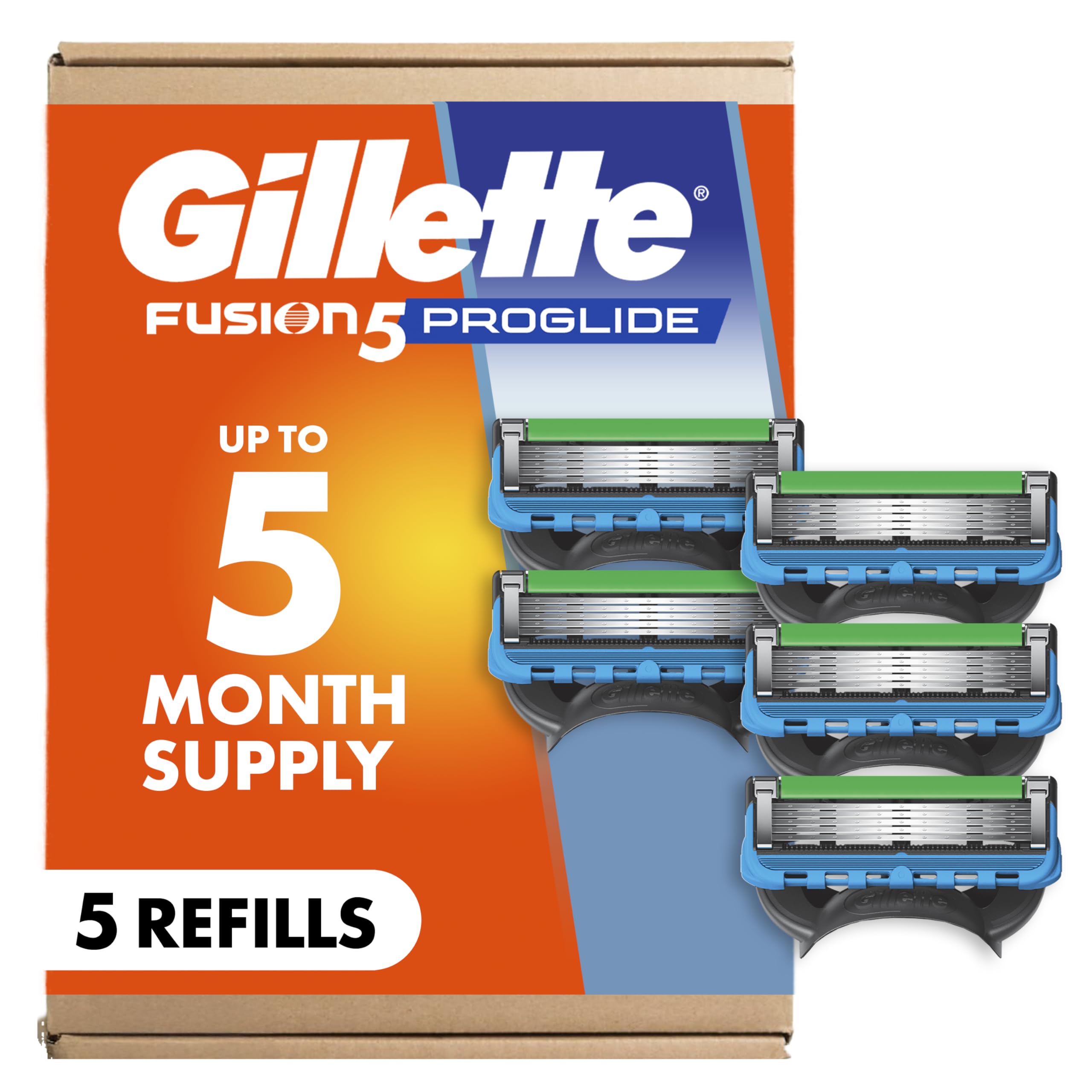 Gillette Fusion5 ProGlide Razor Refills for Men 5 Razor Cartridges for FlexBall Razor Handle 5-Blade Razor Blades Precision
