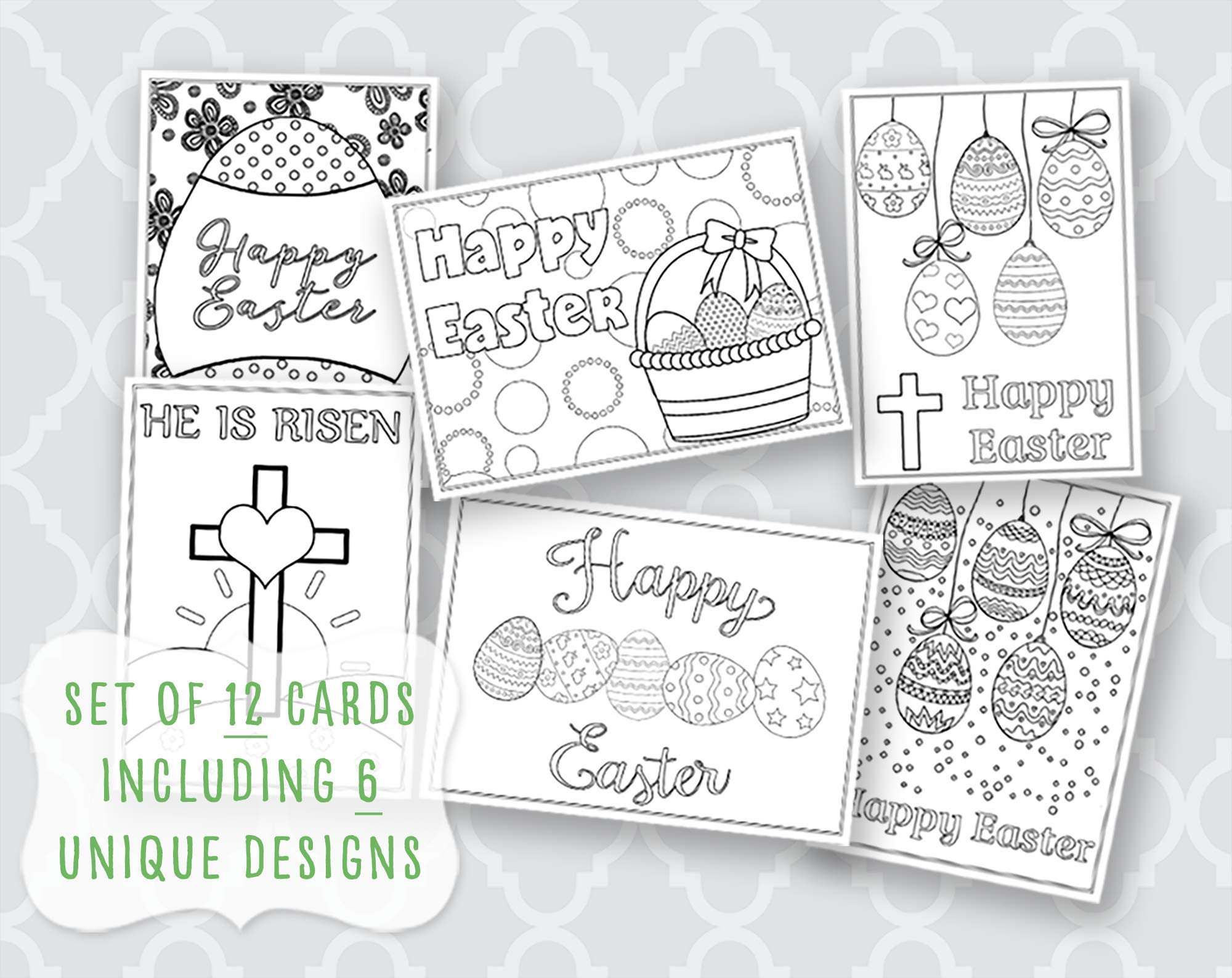 The Invite Lady Coloring Cards Easter Adult Or Kids Children Color Your Own Greeting With Envelopes (12 Count)