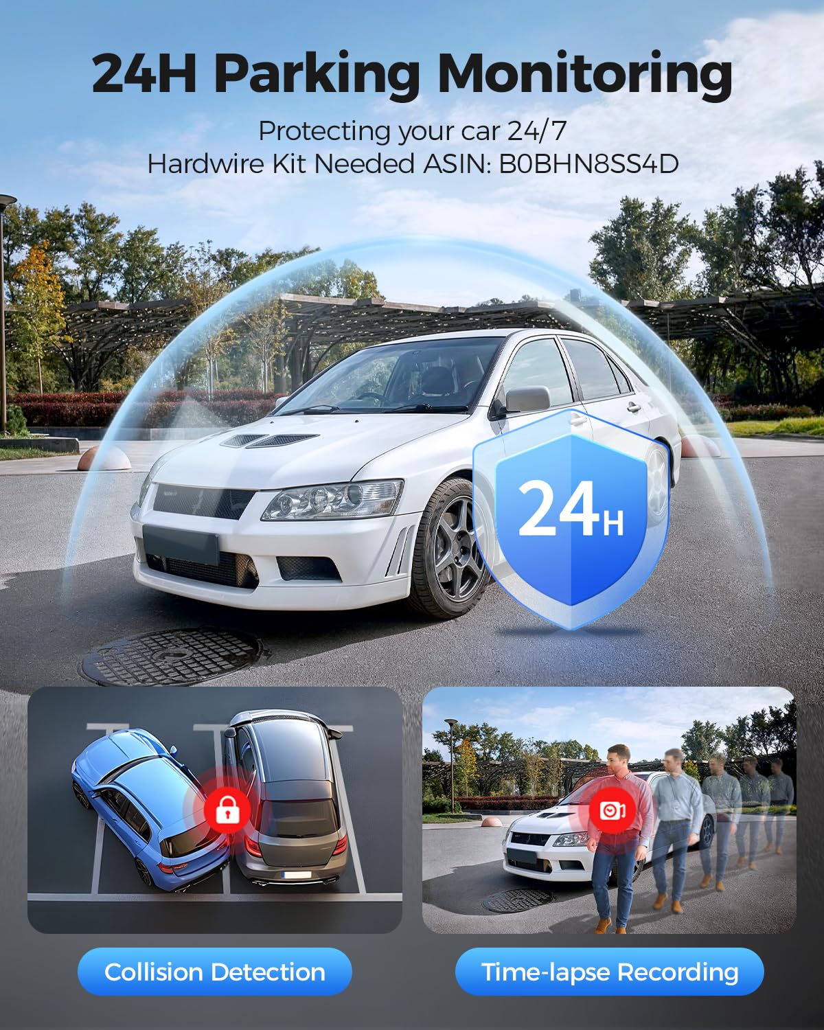 AZDOME 4K Dashcam Voiture Avant Arrière, WiFi GPS Caméra Embarquée Voiture avec Carte SD 64G, ADAS, Camera Voiture Vision Nocturne, WDR, G-Capteur, Mode Stationnement 24H, Enregistrement en Boucle
