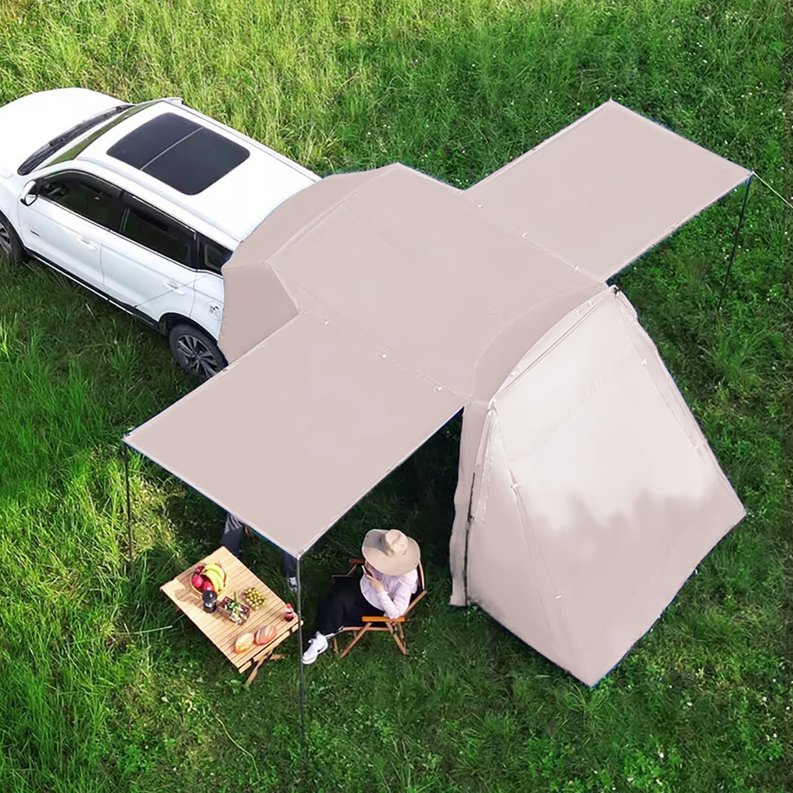Toldo for Caravana de Camping de 350x220cm, Resistente al Agua y protección UV toldo for Coche, for autocaravanas y autocaravanas con toldo Solar al Aire Libre(Beige)