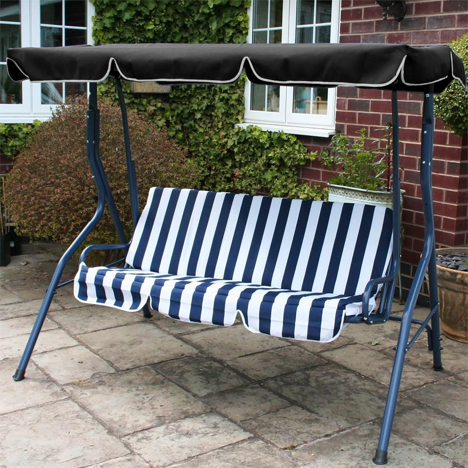 CPROSP Ersatzdach für Hollywoodschaukel (180 x 110 cm / 210 x 145 cm): Hochwertiges Sonnendach mit 2 Tunnelschlaufen, 100% 600D Oxford-Stoff, Gartenschaukel Bezug Wasserdicht und UV-Schutz Schwarz