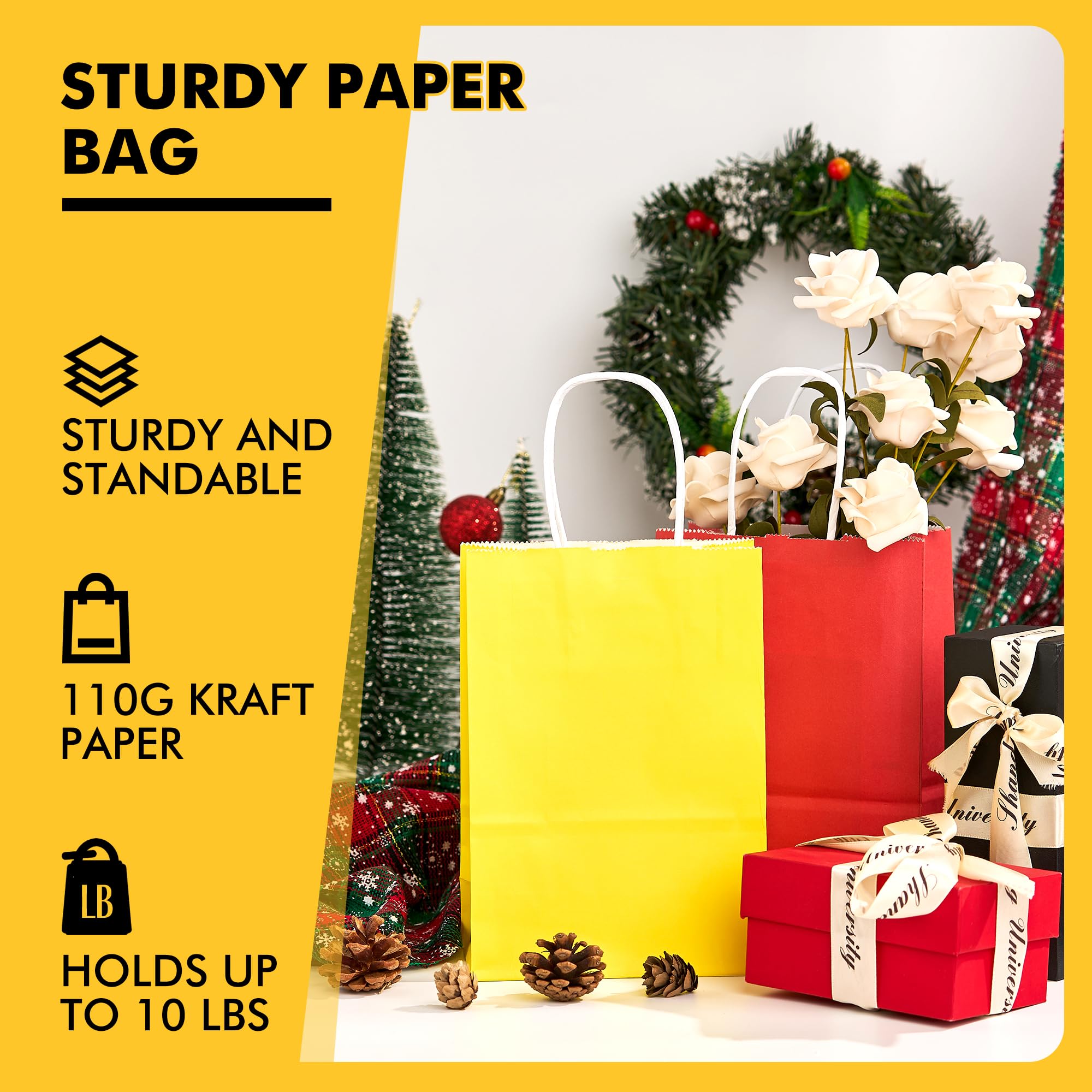 RACETOP 12 Pack Small Paper Gift Bags with Handles, 5.8"×3.2"×8.25" Kraft Paper Party Favor Bags Bulk for Kids Birthday, Baby Shower, Crafts, Wedding, Party Supplies (6 Colors)