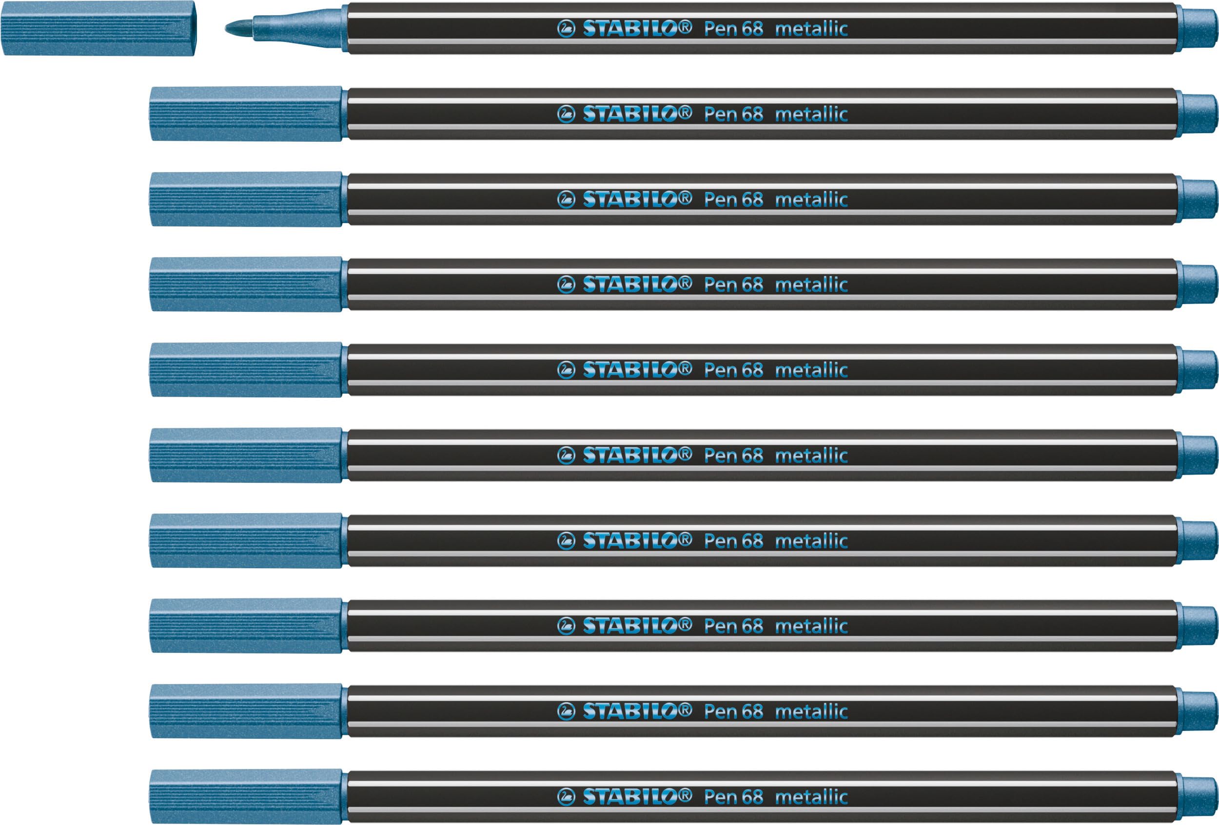 Metallic Premium Felt Tip Pen - STABILO Pen 68 Metallic - Box of 10 - Blue