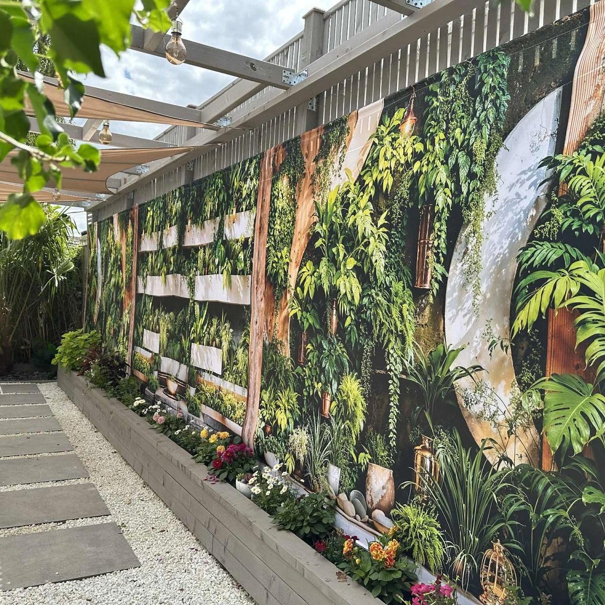 Mural Gardens Lush Plant Vertical Garden Mural Waterproof Outdoor Tapestry Modern Wall Art Botanical Backdrop Fence Decor Panel W800Cm H180Cm from B&Q