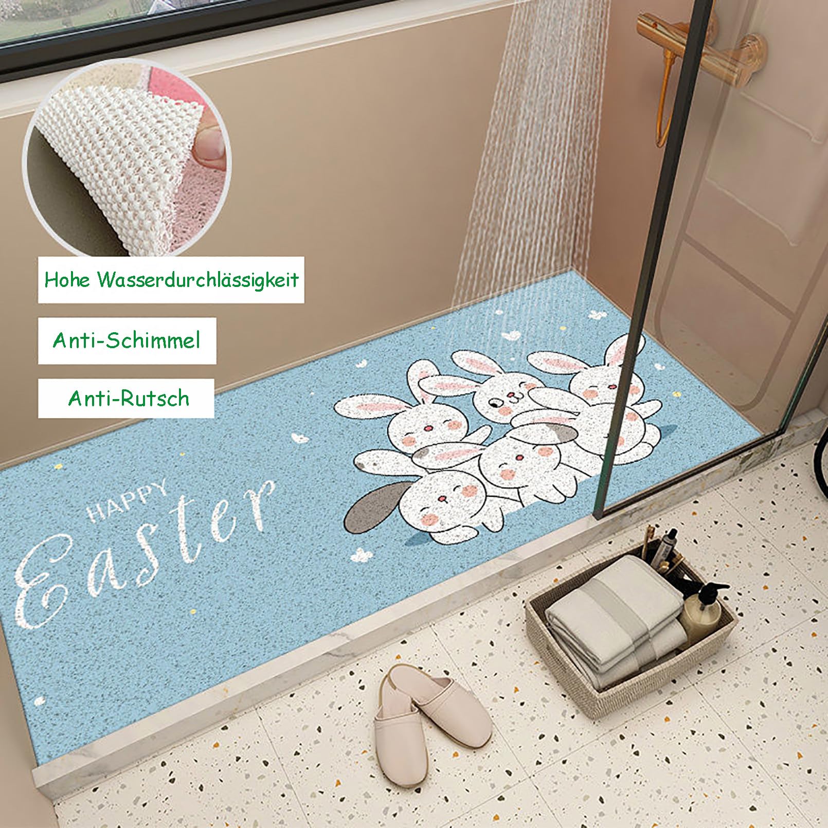Douchemat Is Antislip, Zacht, Comfortabel En Veilig. Modieuze En Heldere Pvc Antislip Douchemat Met Haken Bpa Vrij Schimmelbestendig Hoge Waterdoorlatendheid G 45 X 75 Cm