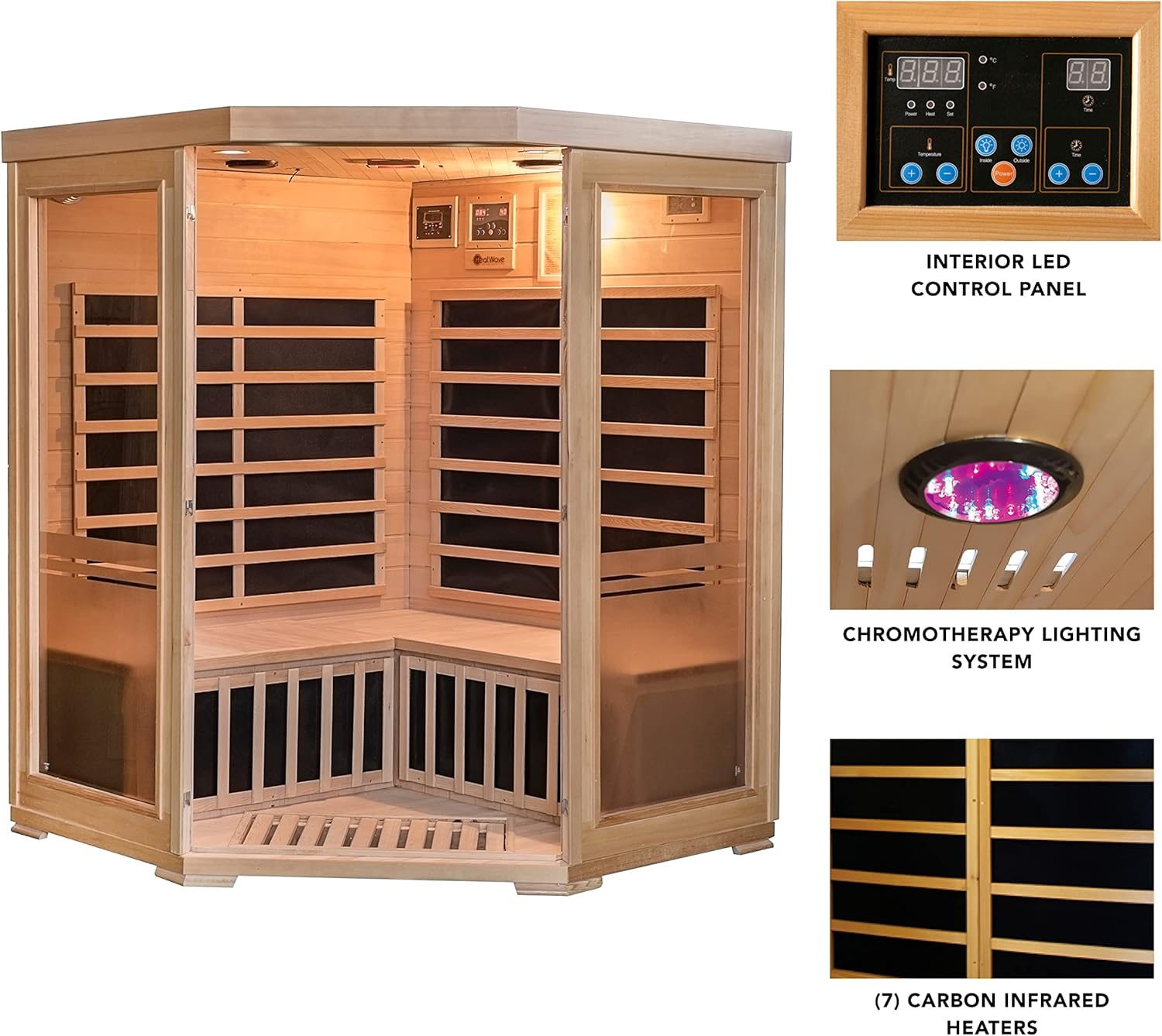 Sonoma 3-Person Natural Hemlock Infrared Corner Sauna