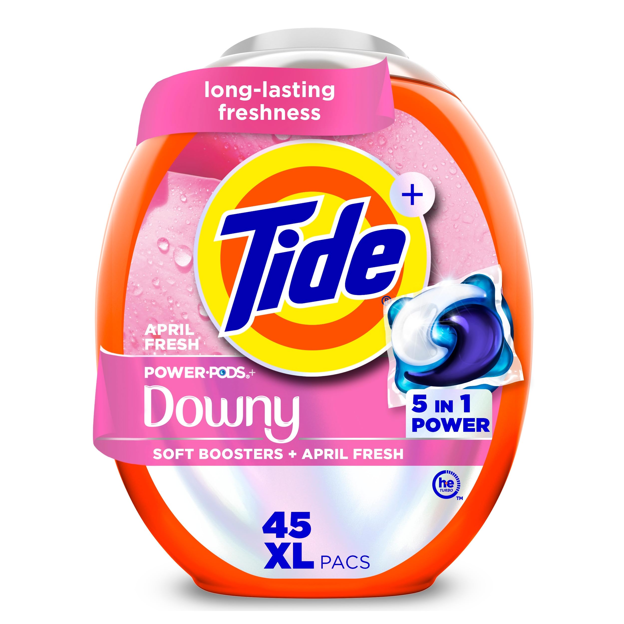 Tide Power PODs 2-in-1 Waschmittel-Kapseln mit daunenen, weichen Boostern, dauerhafte Frische mit April-Frische-Duft, 45 Stück
