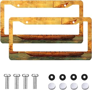 Ocean Retro Sailboat License Plate Frames for Women Men 2 Pack License Plate Cover Rust-Proof Front Rear Car Tag Holder Universal Car Decor Accessories with Screw Caps fit Truck SUV (2 Holes)
