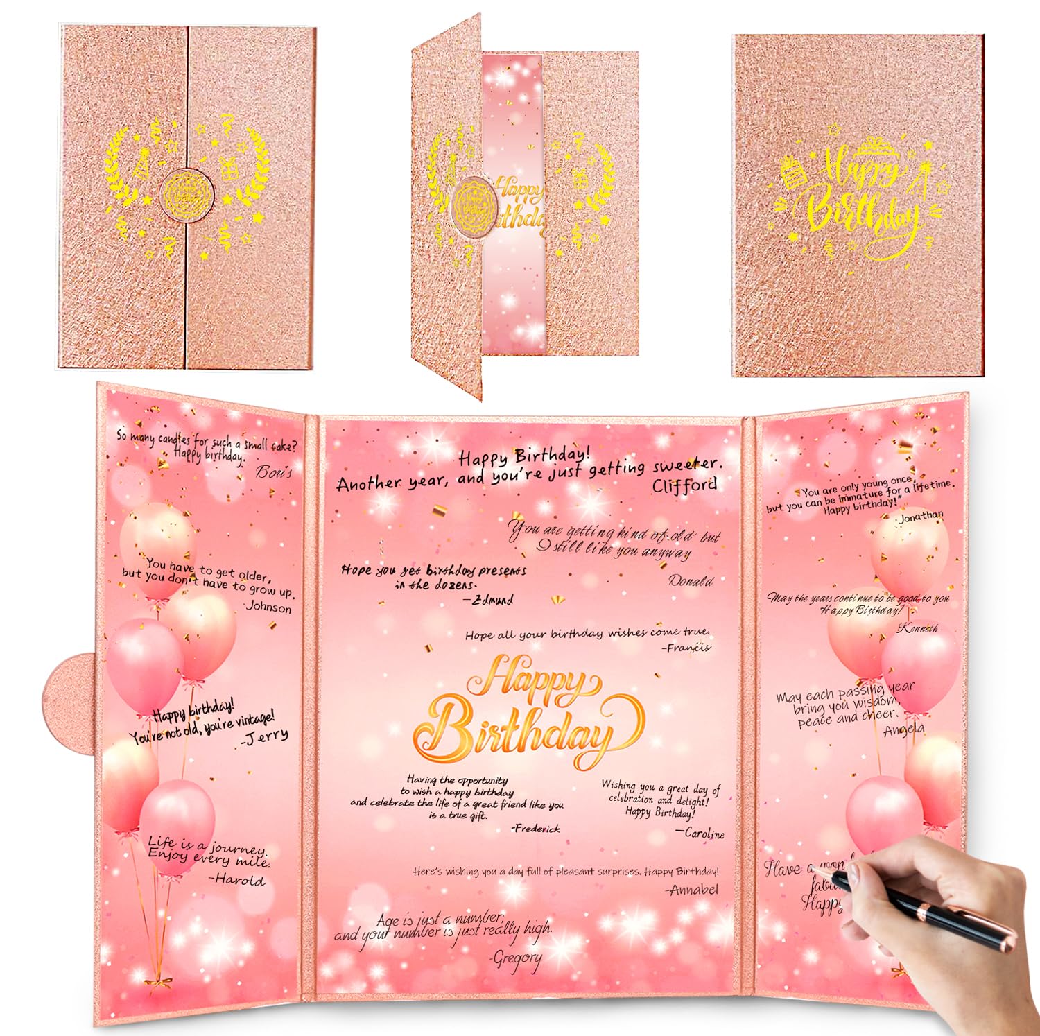 Cadeau d'anniversaire géant : livre d'or rose doré pour femme et fille