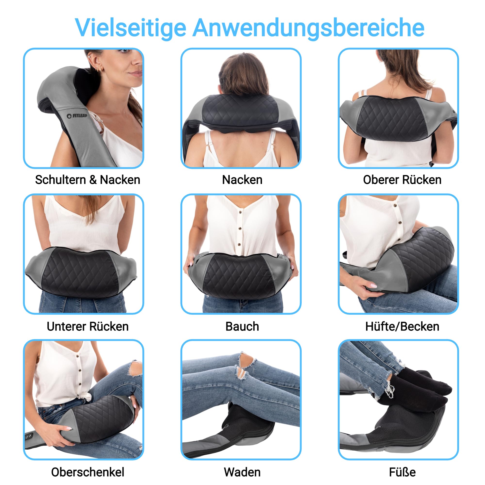 Fitleap Massagegerät, Nacken-Rücken-Schulter-Massagegerät, Shiatsu Massage für Muskelschmerzlinderung, Massage mit leichter Infrarot-Wärme