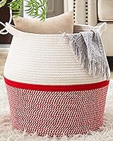 Vista 10 de KAKAMAY Cestas tejidas para almacenamiento (17 x 17 pulgadas), canasta grande de ropa para bebé, cesta de lavandería plegable, cesta de manta