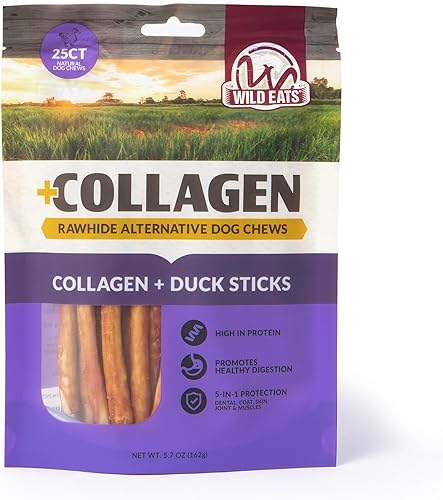 Miniatura 1 de Palitos de colágeno de carne para perros (paquete de 25, 5 pulgadas) masticables de larga duración para perros (sabor a pato) sin ocultar para