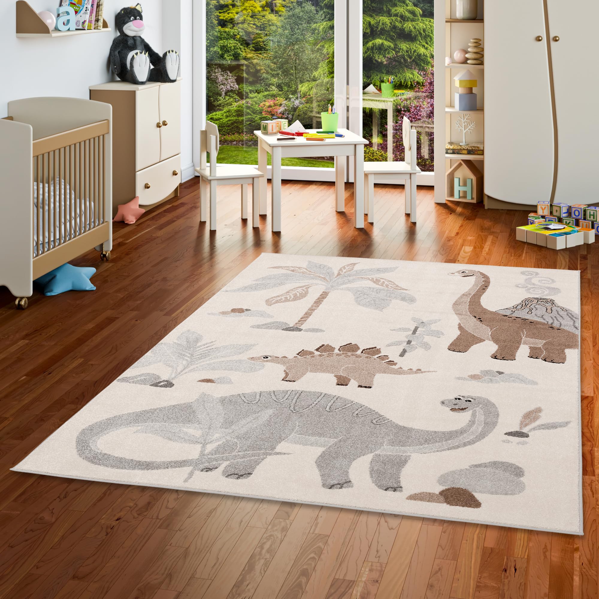 Pergamon Softstar Kids - Tapis pour Enfants - Monde des Dinosaures Gris - 5 Tailles