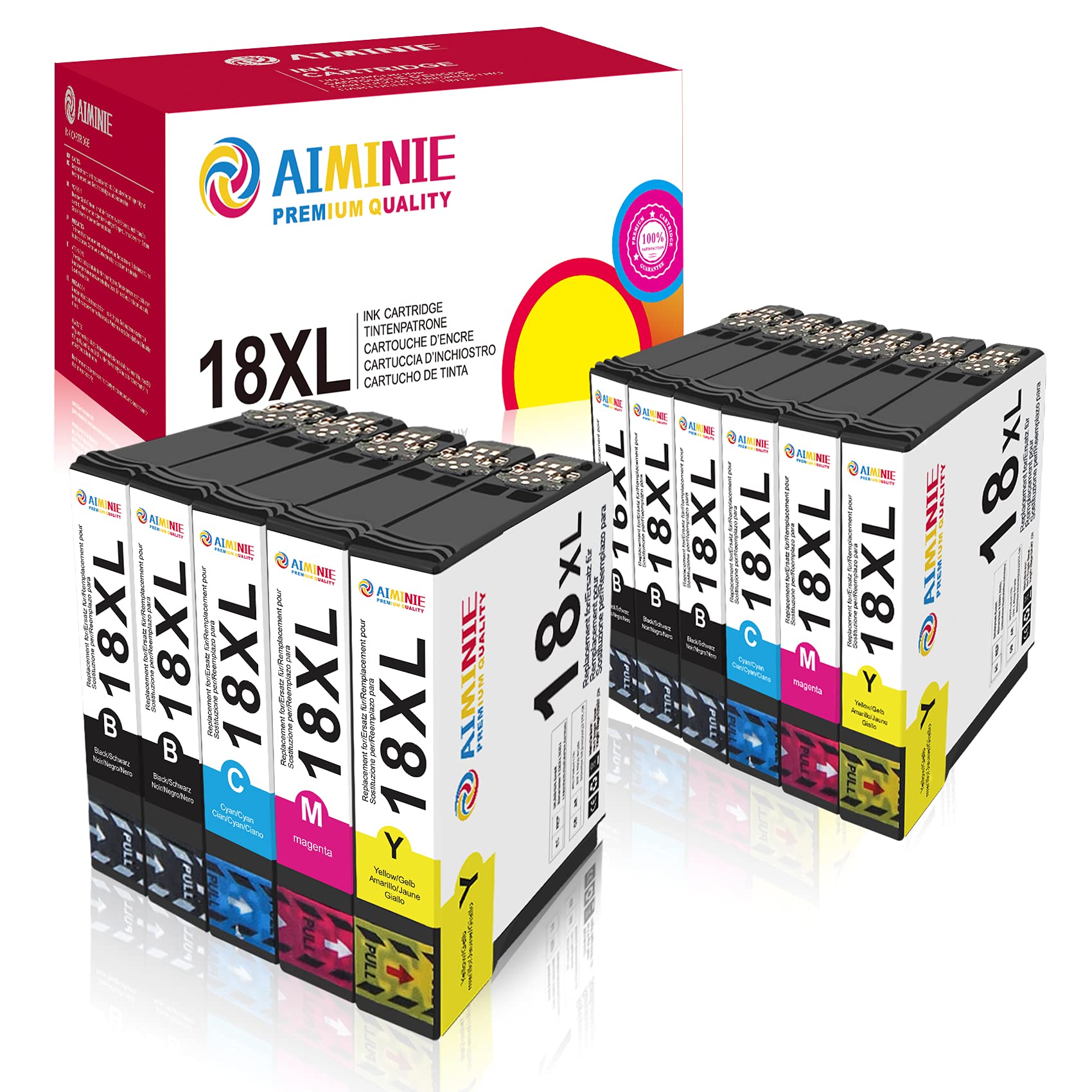 Compatible for 18XL Ink Cartridges, AIMINIE Replacement for Epson 18 18 XL Ink for Epson Expression Home XP-322 XP-312 XP-305 XP-225 XP-412 XP-405 XP-202 Printer (Black Cyan Magenta Yellow, 11 Pack)