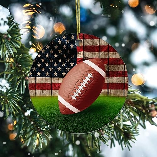 Miniatura 2 de Adorno de Navidad de cerámica con diseño de bandera de Estados Unidos con dos caras, novedad para familiares, amigos, niños, amantes del fútbol,