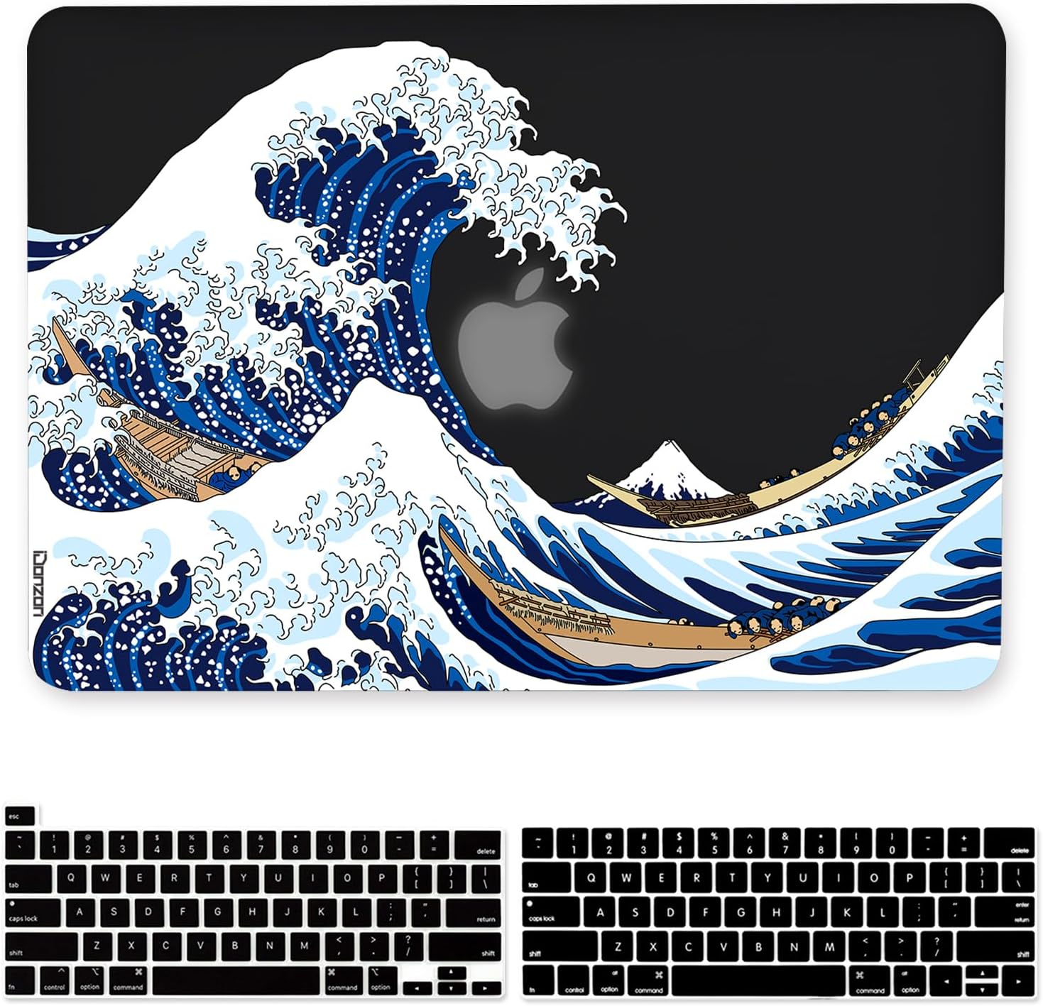 Case for MacBook Pro 13 inch M2 M1 A2338 A2289 A2251 A2159 A1989 A1706 A1708 2023-2016 Release, 3D Effect Matte Black See Through Hard Cover Compatible Pro 13.3 inch with Touch ID, Great Wave