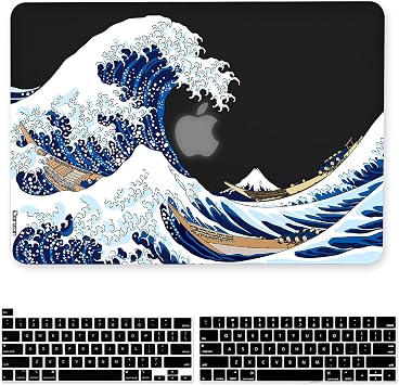 Case for MacBook Pro 13 inch M2 M1 A2338 A2289 A2251 A2159 A1989 A1706 A1708 2023-2016 Release, 3D Effect Matte Black See Through Hard Cover Compatible Pro 13.3 inch with Touch ID, Great Wave