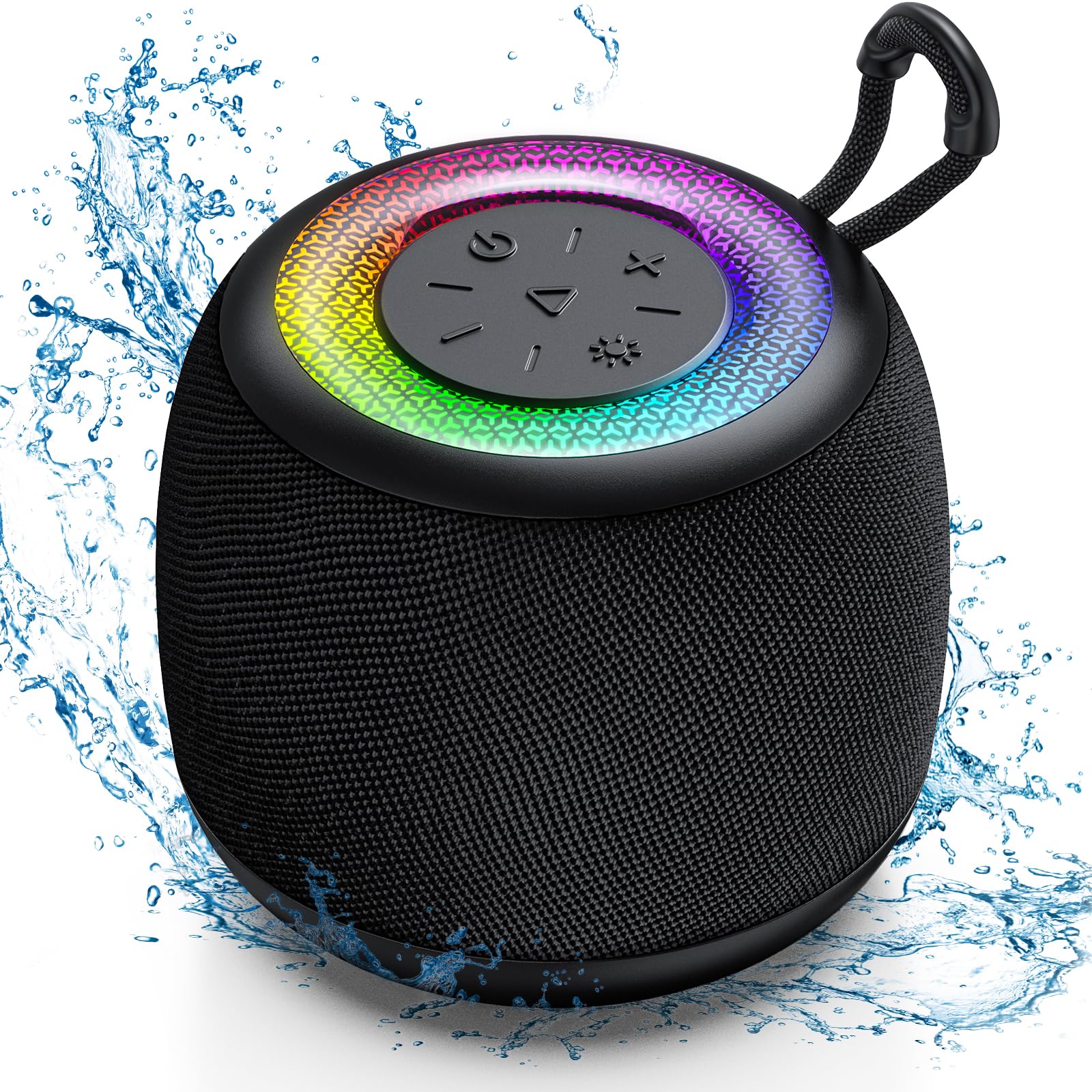 JYX Bluetooth Speaker,Ultra-Portable Bluetooth Speaker,Mini Party Speaker with RGB Light,Bluetooth 5.3,IPX4 Waterproof,Support TF Card,for Party/Games/Outdoor,Black