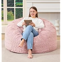 Hobestluk Bean Bag Chairs Adult Bean Bags with Fluffy Cover, Large Beanbag Chair with Filler Giant Bean Bag Chairs for Adults for Living Room, Bedroom Pink, 3FT - 36 x 36 x 22