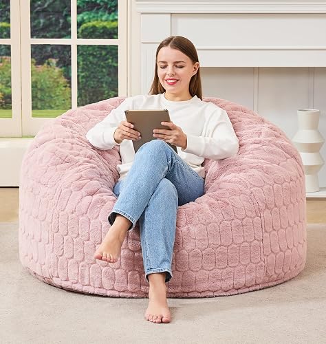 Hobestluk Bean Bag Chairs Adult Bean Bags with Fluffy Cover, Large Beanbag Chair with Filler Giant Bean Bag Chairs for Adults for Living Room, Bedroom (Pink, 3FT - 36β x 36β x 22β) - Pink - 3FT - 36β x 36β x 22β