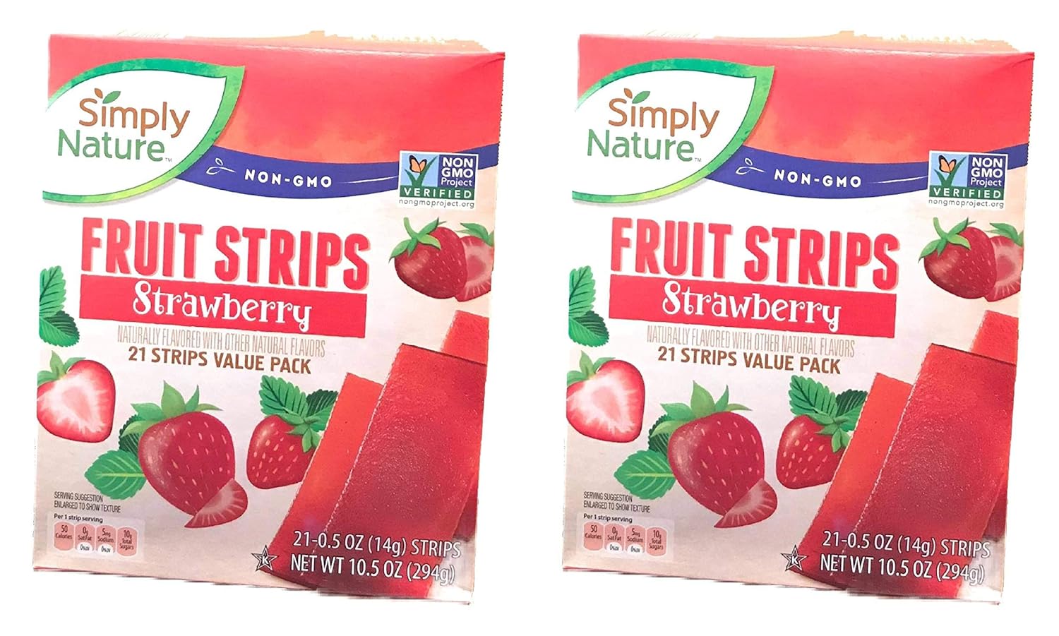 Simply Nature Non GMO Fruit Strips - Strawberry Pack of 2