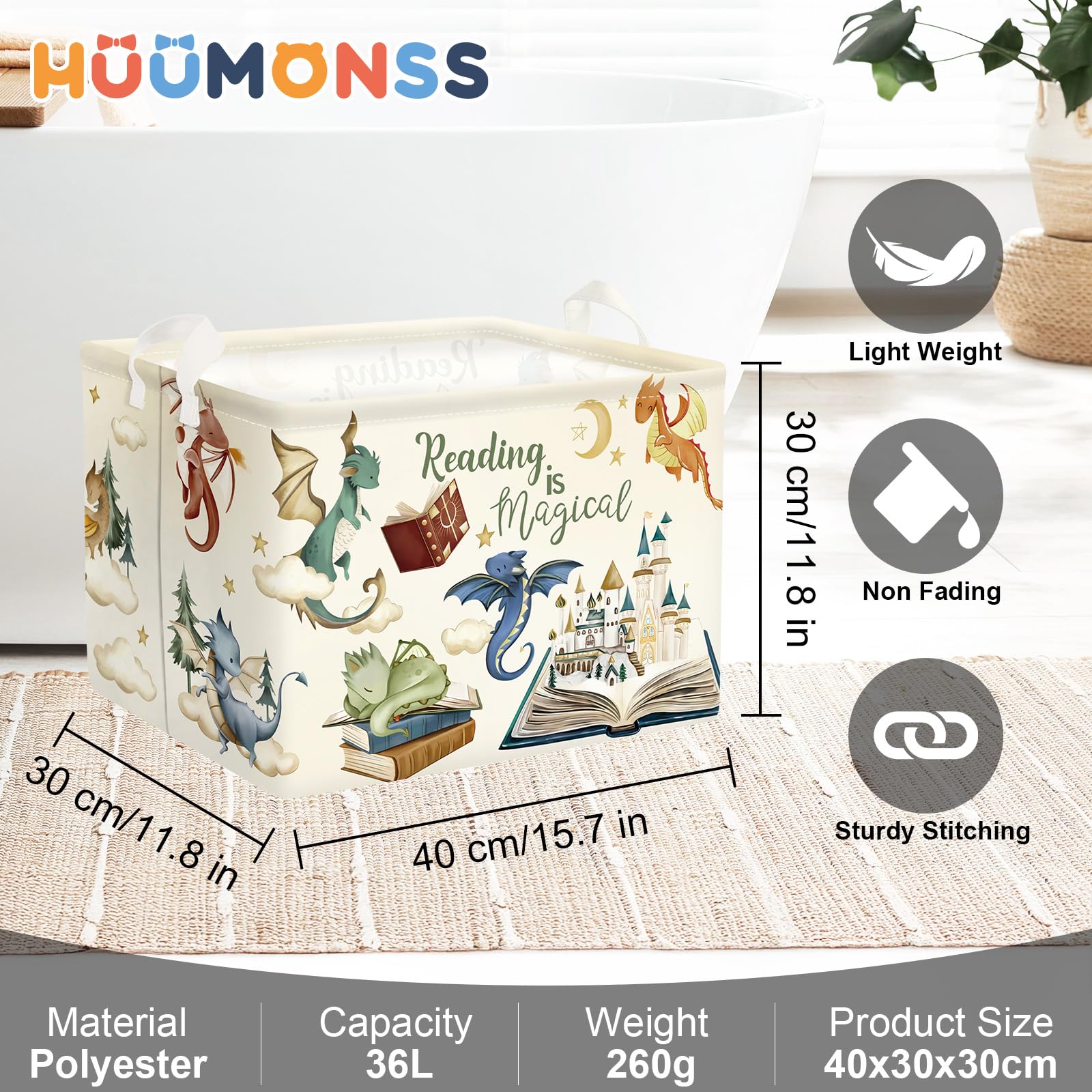 Grande Cesta Porta Biancheria Dinosauri Carini Pieghevole Cestini Portaoggetti Giocattoli Vestiti per Bambino Cesta Indumenti Sporchi per Bagno,Libri magici,36L