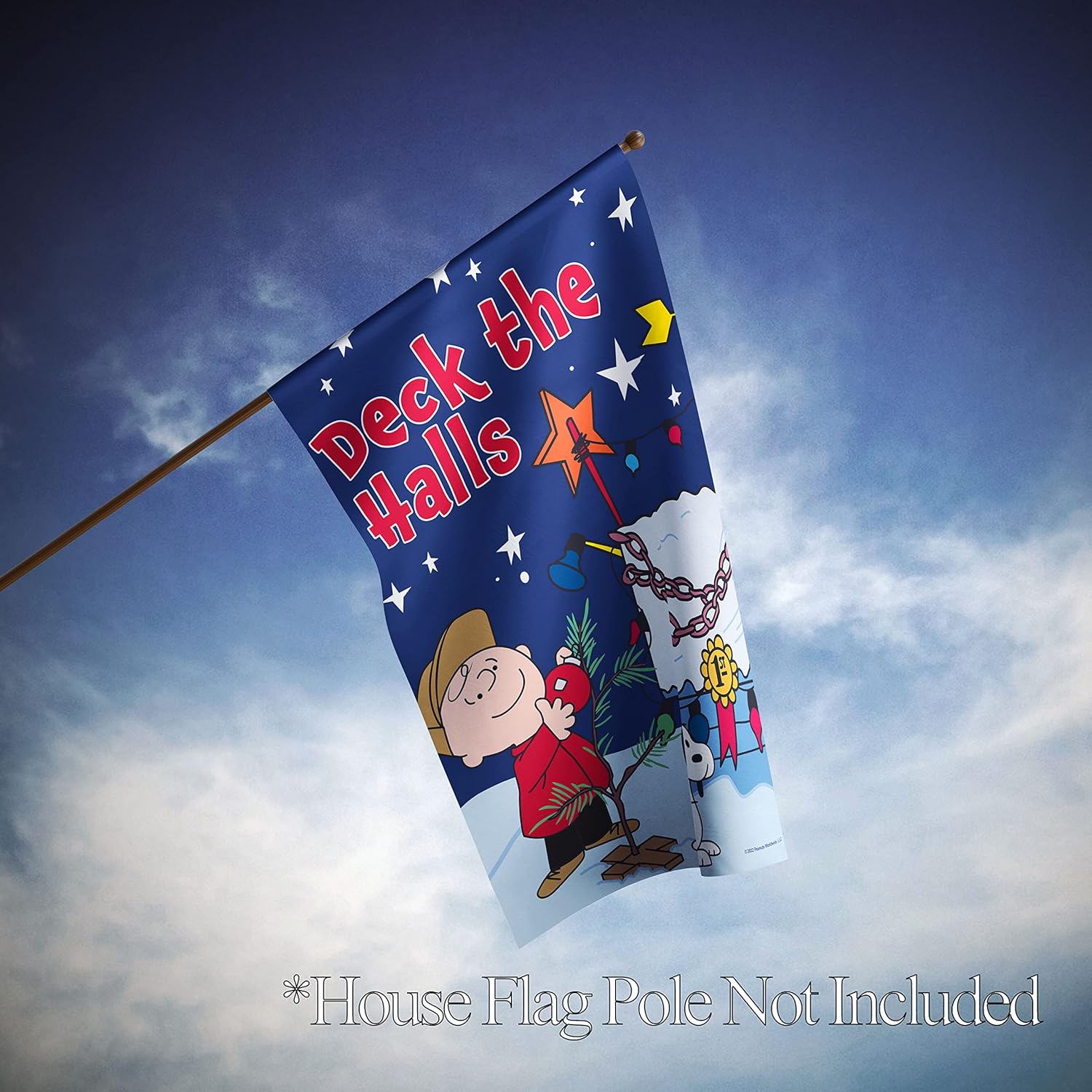 Flagology.com, PEANUTS®, PEANUTS® Deck the Halls Charlie Brown and Snoopy – House Flag 28" x 40", Outdoor Flag, Exclusive Premium Fabric, Officially Licensed PEANUTS®, Christmas