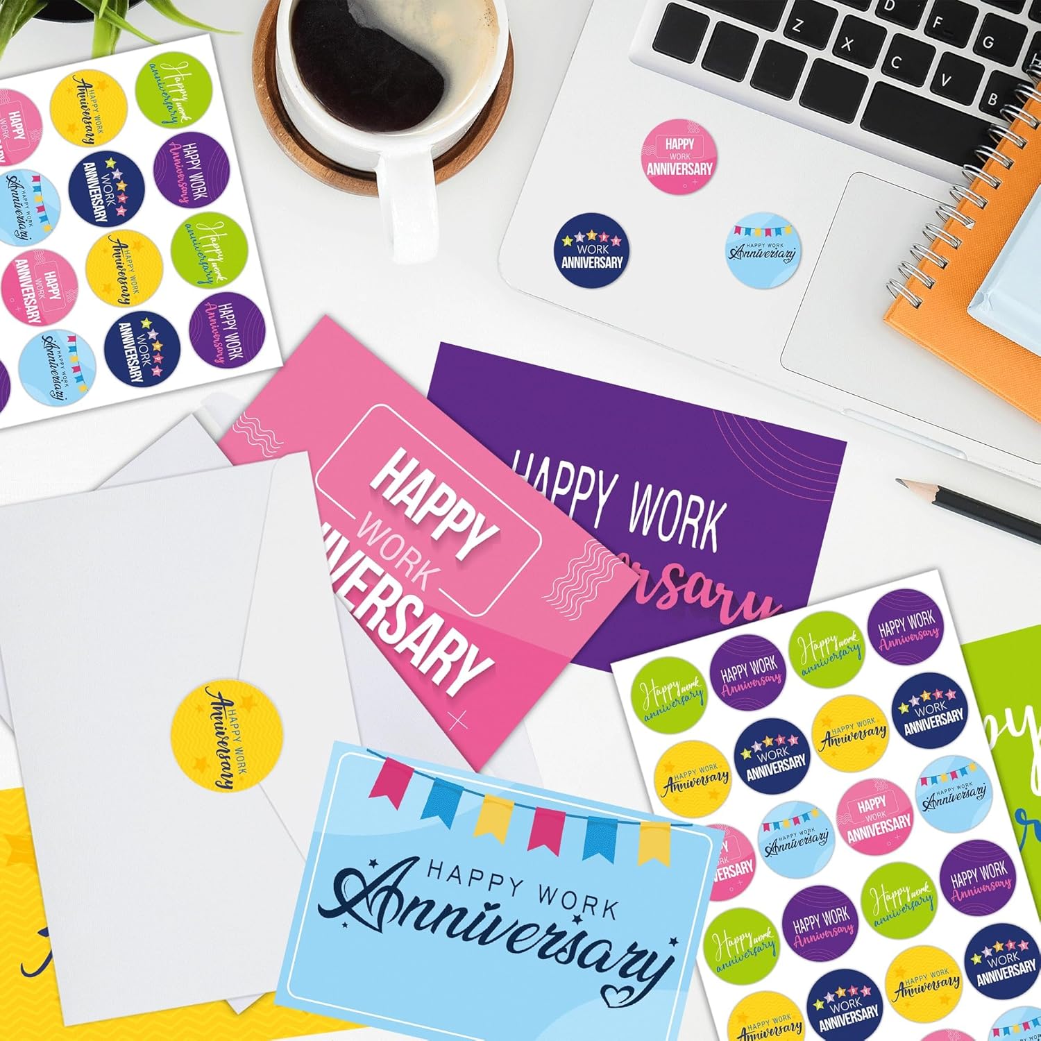 Justforjoyful 72 Sets Work Anniversary Cards Happy Anniversary Cards Employee Anniversary Cards Bulk 6 Design for Office Staff Envelopes Work Team Appreciation Anniversary Cards 6x4in