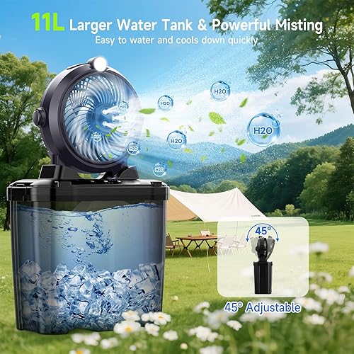 Miniatura 2 de Ventilador de nebulización portátil con cubo grande de 11 L para patios al aire libre, ventilador de campamento con batería de 20000 mAh con