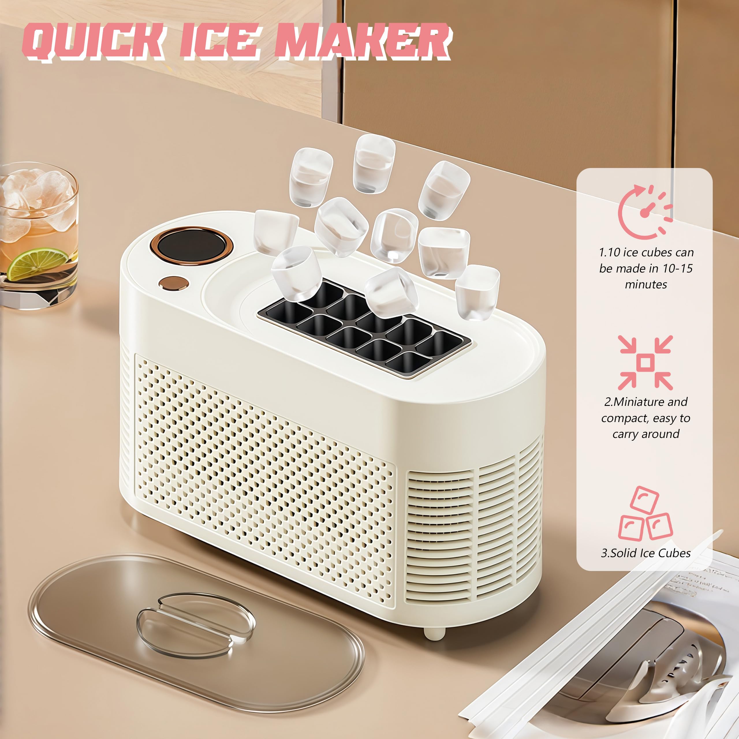 Mini macchina per cubetti di ghiaccio, eroga 10 ghiaccio, supporta cavo di alimentazione del veicolo, portatile, trasparente, per casa, campeggio, all'aperto, bevande, cocktail party