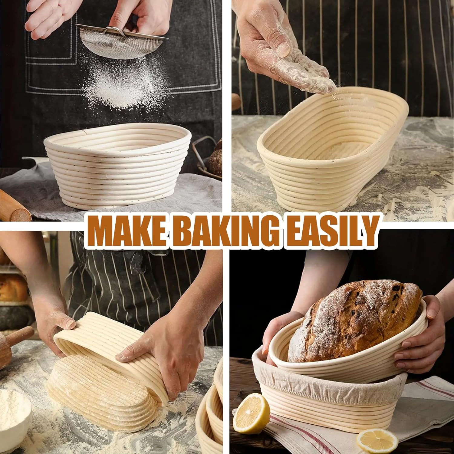 Banneton Bread Proofing Basket - Rattan Proofing Baskets for Sourdough Bread | Banneton Baskets Bowls with Linen Liners for Artisan Homemade Bread Baking (10 inch Basket Set of 2) - Image 4