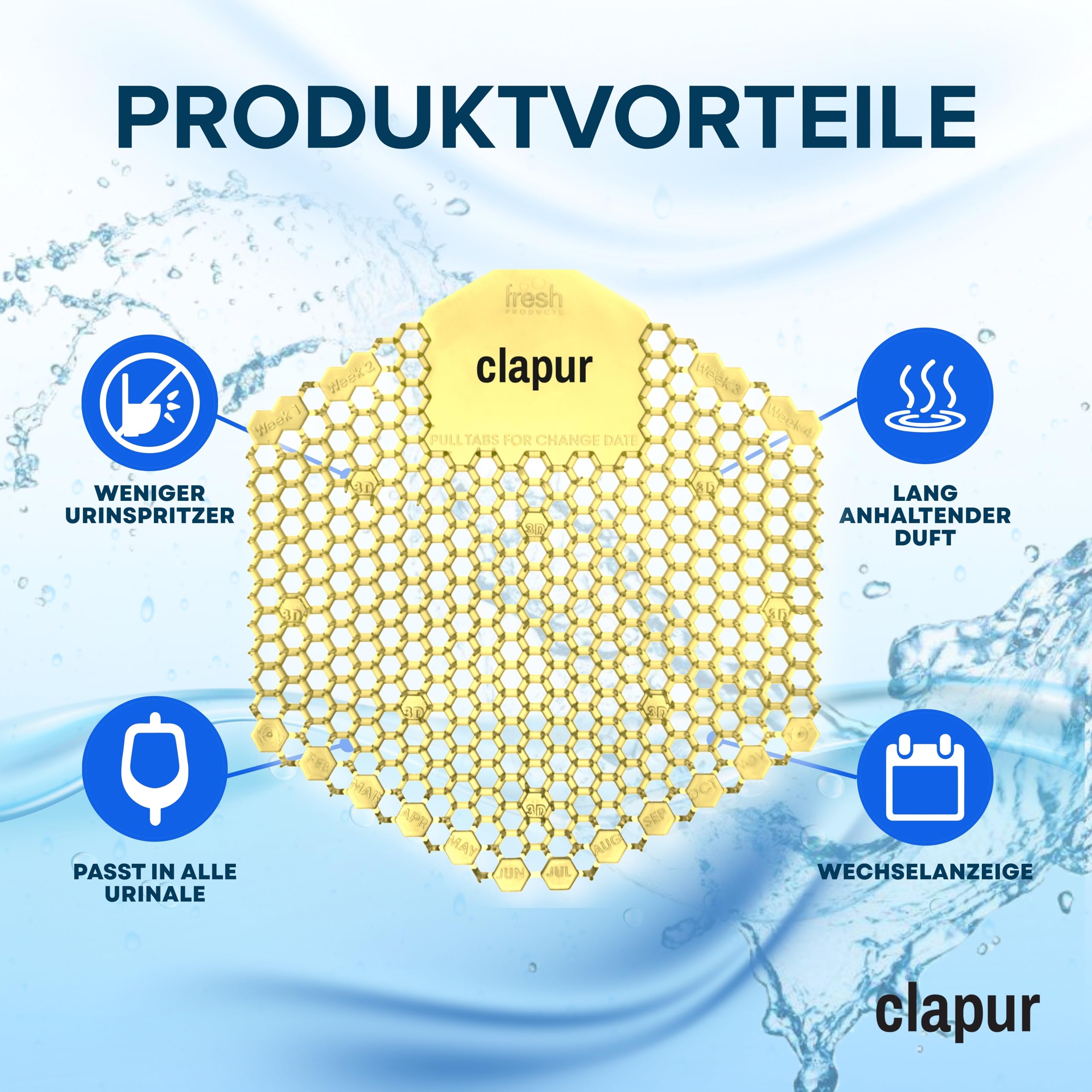 sitko do pisuaru (2 szt.) z zapachem cytrusowym, wskaźnikiem wymiany i dwustronną ochroną przed pryskaniem, do każdego pisuaru i pisuaru, prostokątne, żółte
