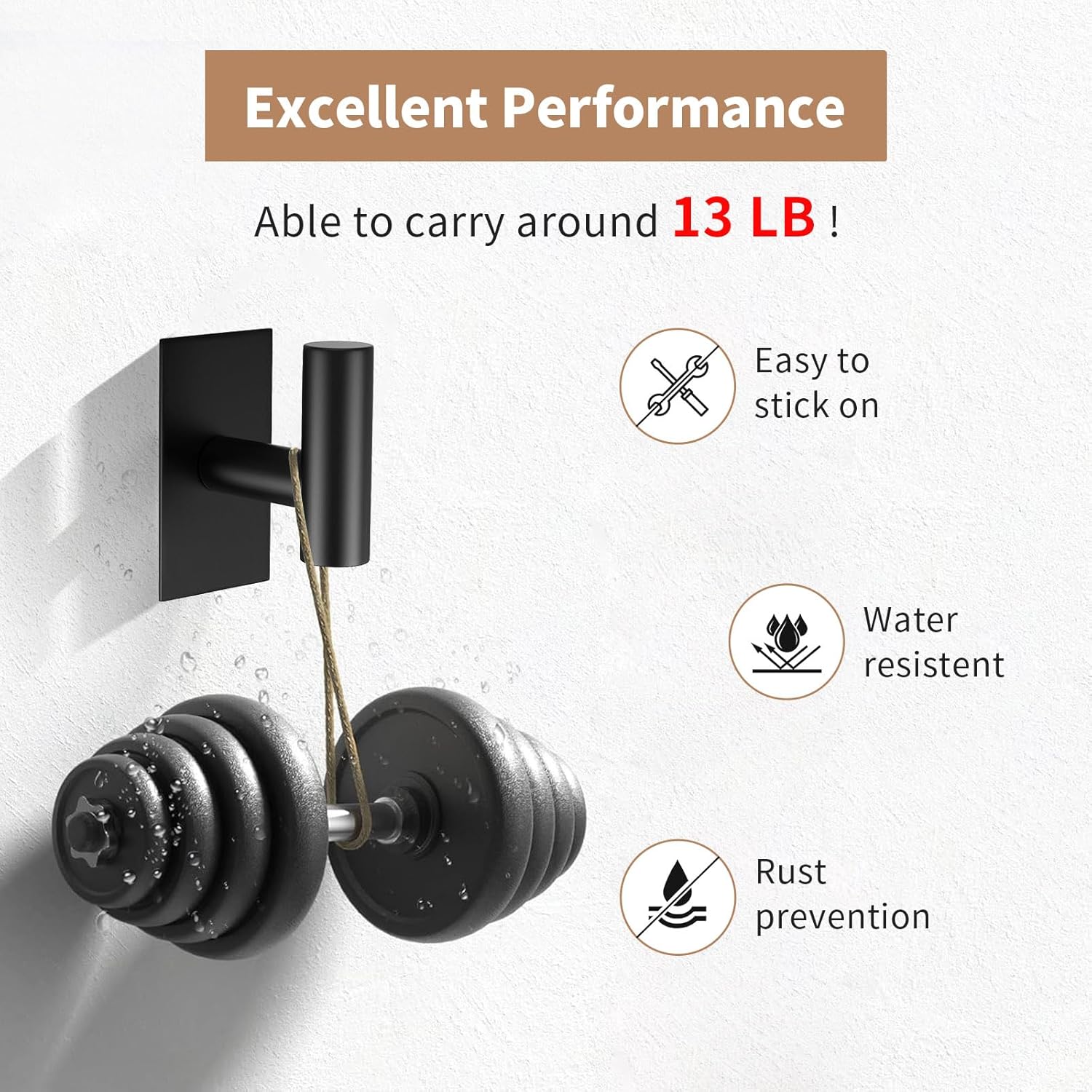 Self Adhesive Hooks for Hanging Towel,Coats,Clothes,Heavy Duty Wall Hooks on Bathroom, Shower, Outdoor,Kitchen,no Drilling Waterproof Sticky Holders（Black,4 Pack，Stainless Steel）