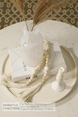 Miniatura 12 de DN Decoration - Bandeja decorativa dorada, bandeja dorada grande de 14 pulgadas, bandejas redondas de madera para decoración del hogar, bandejas