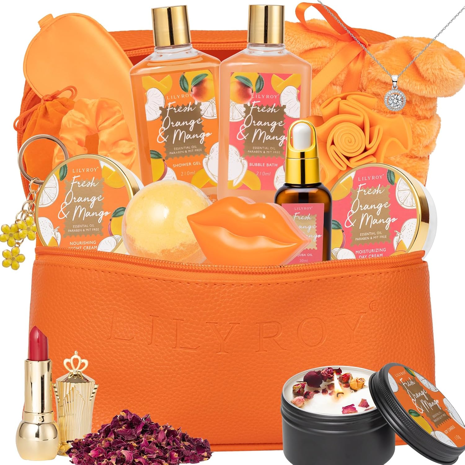 Christmas Gifts for Women Gift - Luxury 20-Piece Bath Gift Set for Mom, Bath & Body Gift Sets Spa Gift Baskets for Women | Mother's Day Gift for Mom, Valentine's, Birthday, Gift Sets for All Occasions ORANGE & MANGO 2 - Image 1 of 9