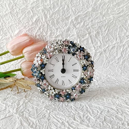 Miniatura 4 de Silent Mini reloj de mesa analógico vintage con cuerpo de metal pintado a mano y núcleo sin tictac funciona con pilas para estante, dormitorio,