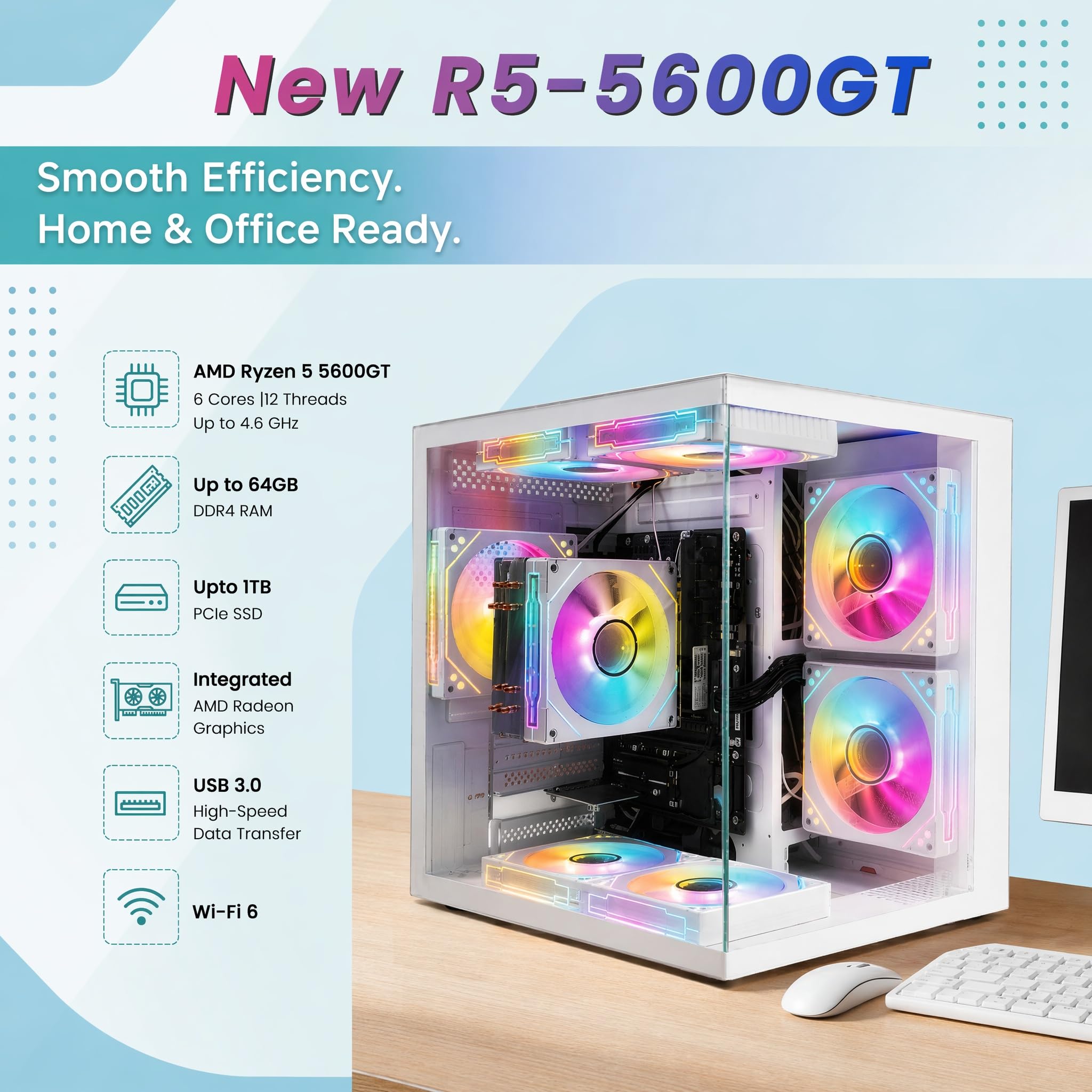 Amazon.com: LXZ Gaming PC Desktop Computer, AMD Ryzen 5 5600GT
