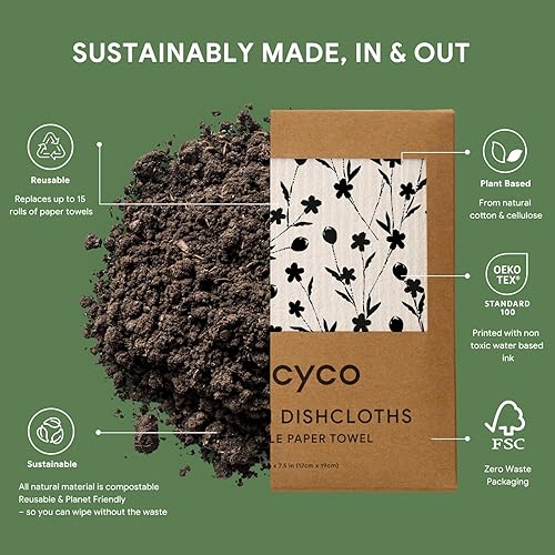 Miniatura 3 de RECYCO Paños suecos para cocina  5 paquetes de trapos geométricos lavables  Toallas de papel de limpieza reutilizables de celulosa  Paño de cocina