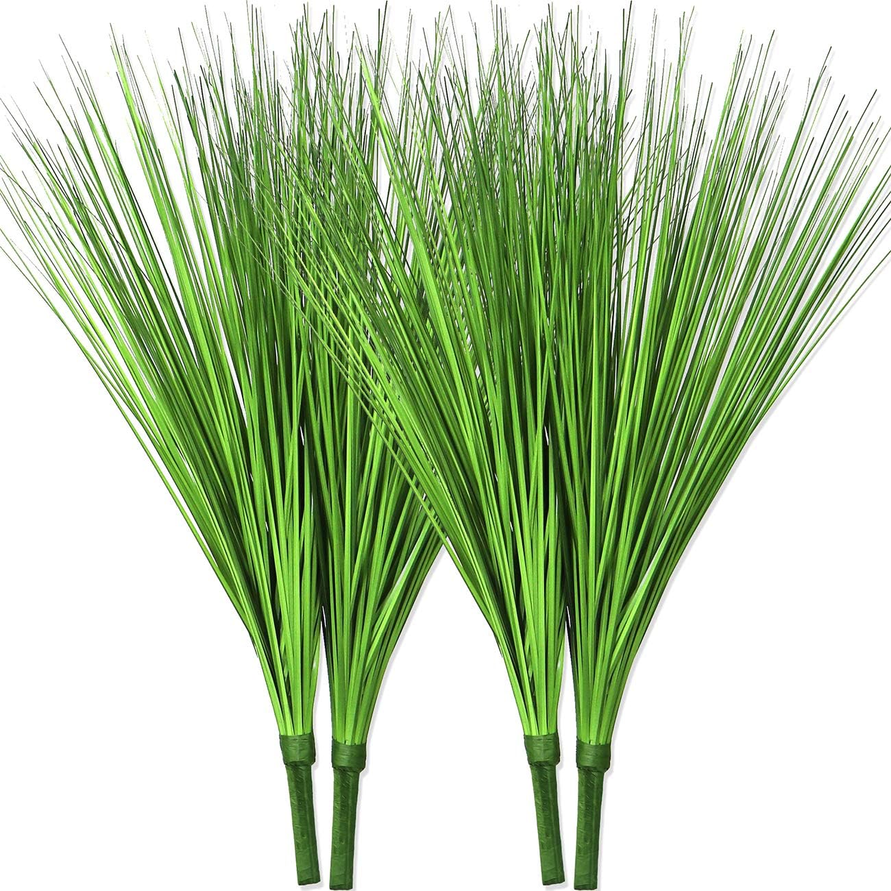 Beebel Artificial Plants 17" Artificial Onion Grass Bushes UV Resistant Plants Faux Shrubs Fake Wheat Grass Greenery Topiaries for Bathroom Home Office House Decorations (4 Pcs/Green)
