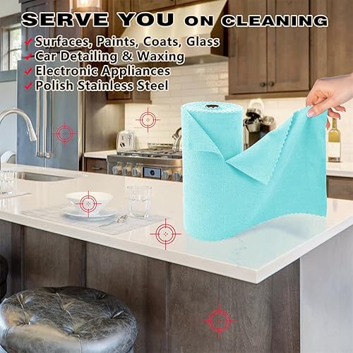 Miniatura 8 de Paquete de 50 toallas de papel reutilizables lavables, 12 x 12 pulgadas, rollo de toalla de microfibra súper absorbente para cocina, automóvil (azul