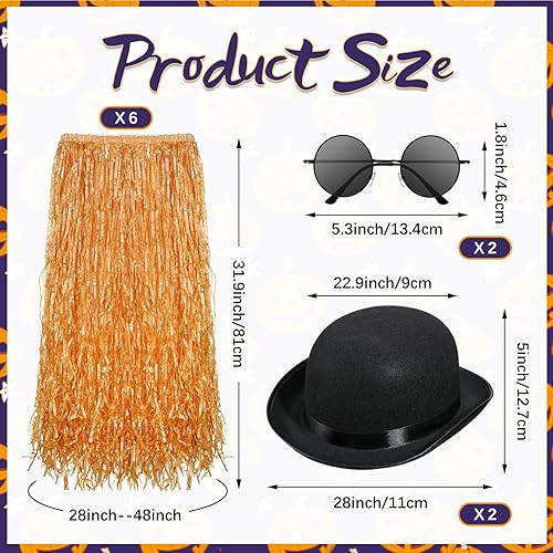 Miniatura 2 de Newcotte El juego de 10 piezas de falda Luau Hula para lentes de sol incluye 6 faldas de césped natural hawaiano, 2 piezas de sombrero negro Bowler