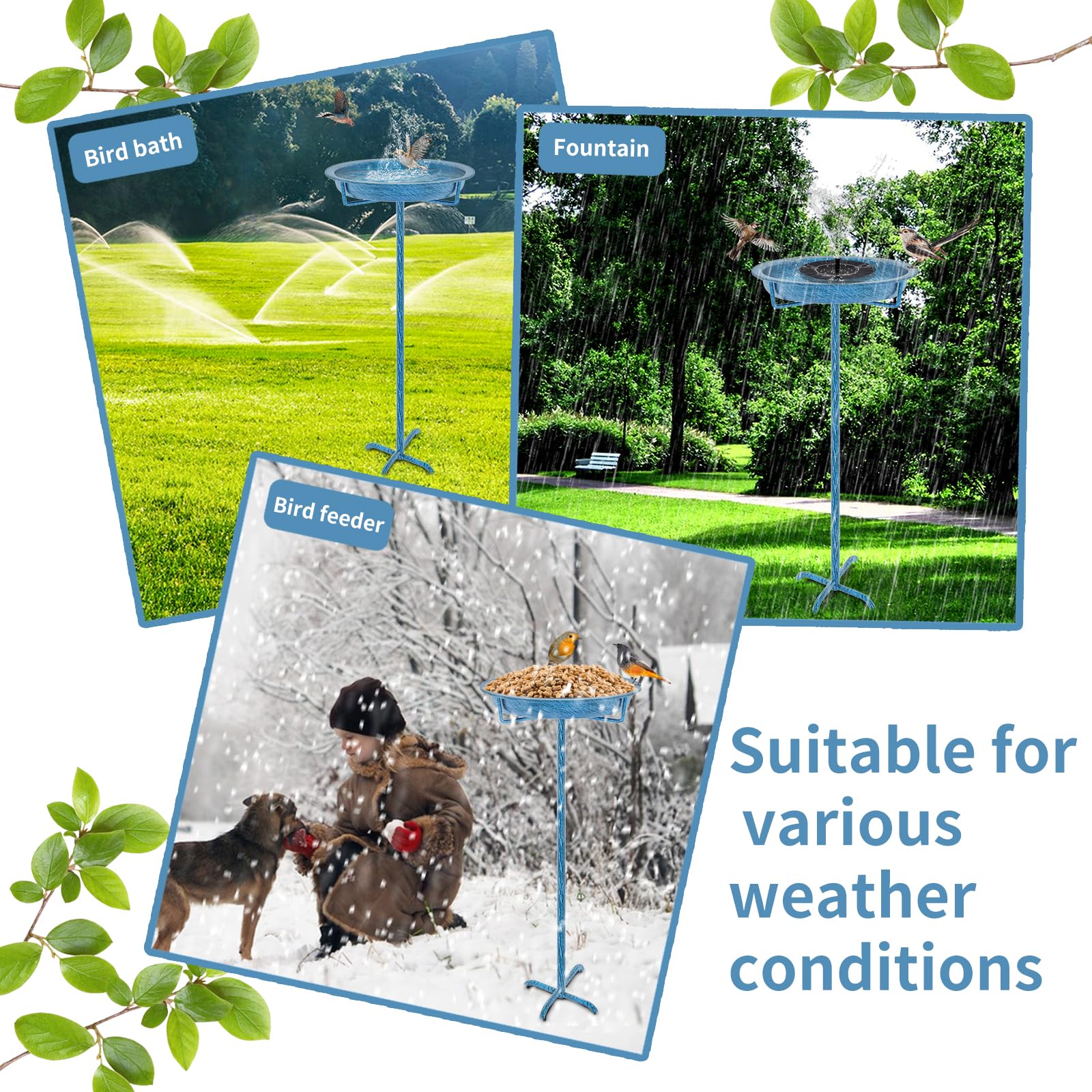 Bebedero para pájaros de pie, baño para pájaros para exteriores, jardín, cuenco de metal, bebedero para pájaros silvestres, bebedero de agua, cuenco de agua, a prueba de heladas, comedero
