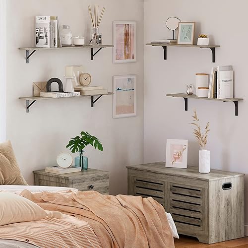 Miniatura 4 de DINZI LVJ Estantes largos de pared, 23.6 pulgadas, juego de 2, fácil de instalar, repisas de almacenamiento de pared con soportes de metal