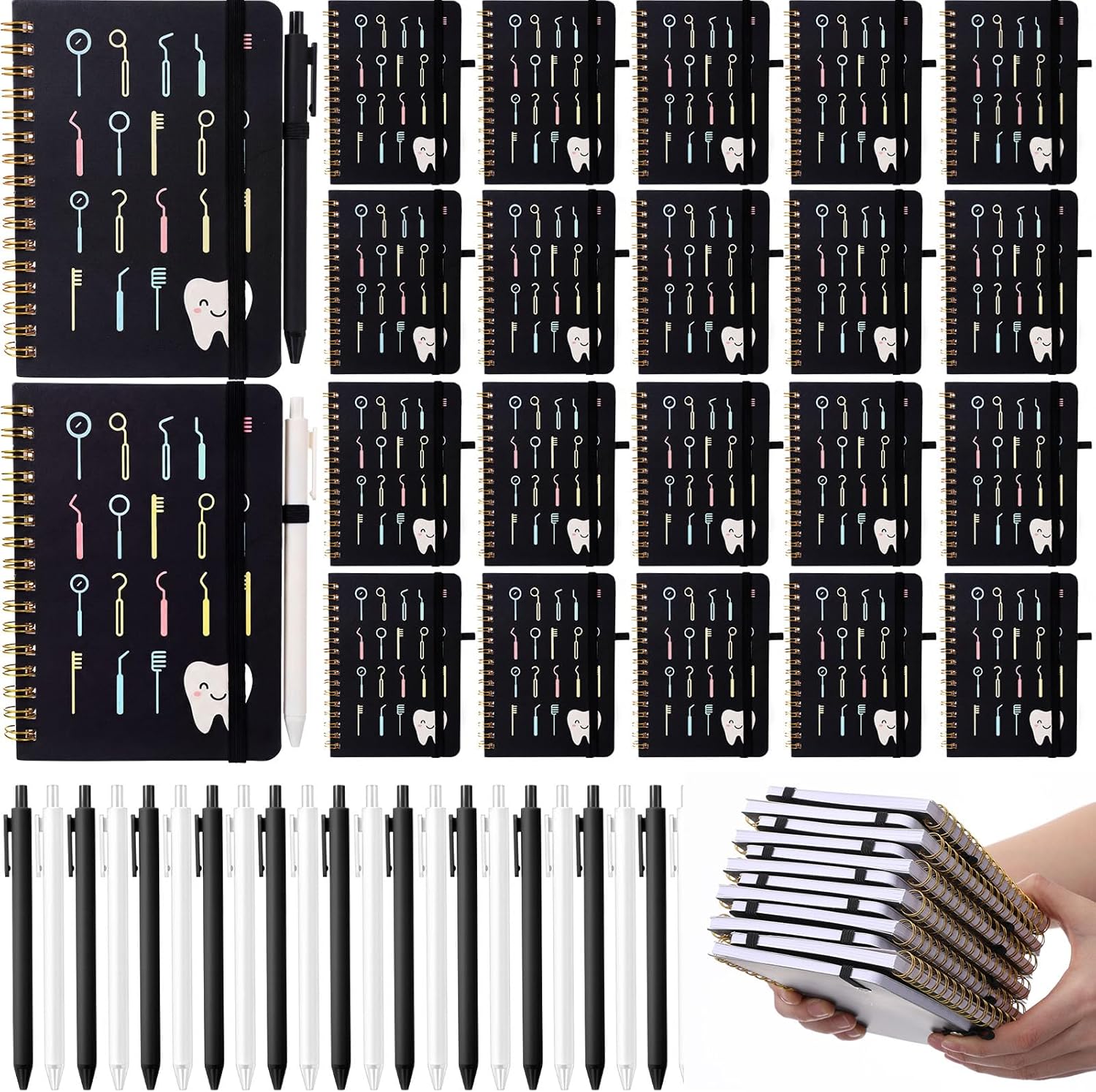 Fulmoon 24 Set Mead Composition A6 Spiral Notebook with Ballpoint Pens 50 Sheets, 4"x 6" Singer Small College Ruled Notepads Color Marble Journaling Notebooks Bulk for Back to School Supplies Offices
