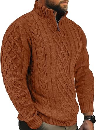 Comdecevis Mens Mock Neck Cable Knit Quarter Zip Pullover Sweater, S-4XL | Soft Knit Fabric, Wool Blend, Classic Fit, Warm Comfort, Easy Layering, Business Casual, Fall & Winter Wear