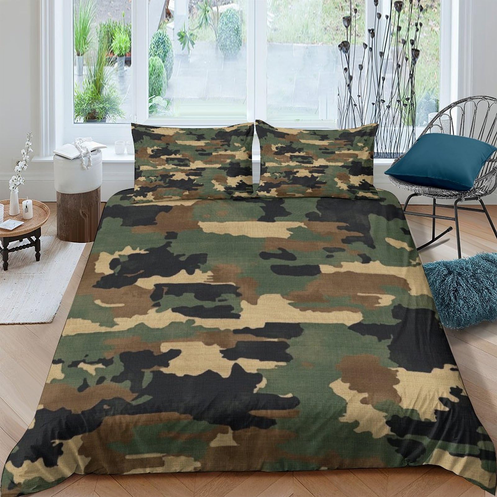 Ctjqhvkz Style-9 3D Printed Camo Woodland Pattern Fitted Sheet Microfiber Soft Durable Camouflage Bed Cover For Bedroom Guest Room Decor Single（135X200cm）