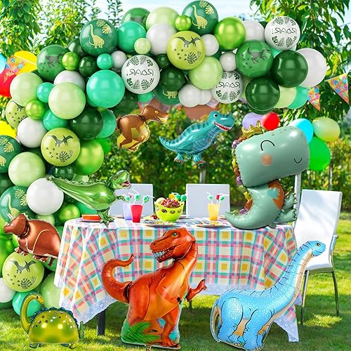 Vista 5 de Arco de globos de dinosaurio, 100 decoraciones de fiesta de dinosaurios, suministros de fiesta de cumpleaños de dinosaurios para fiestas infantiles