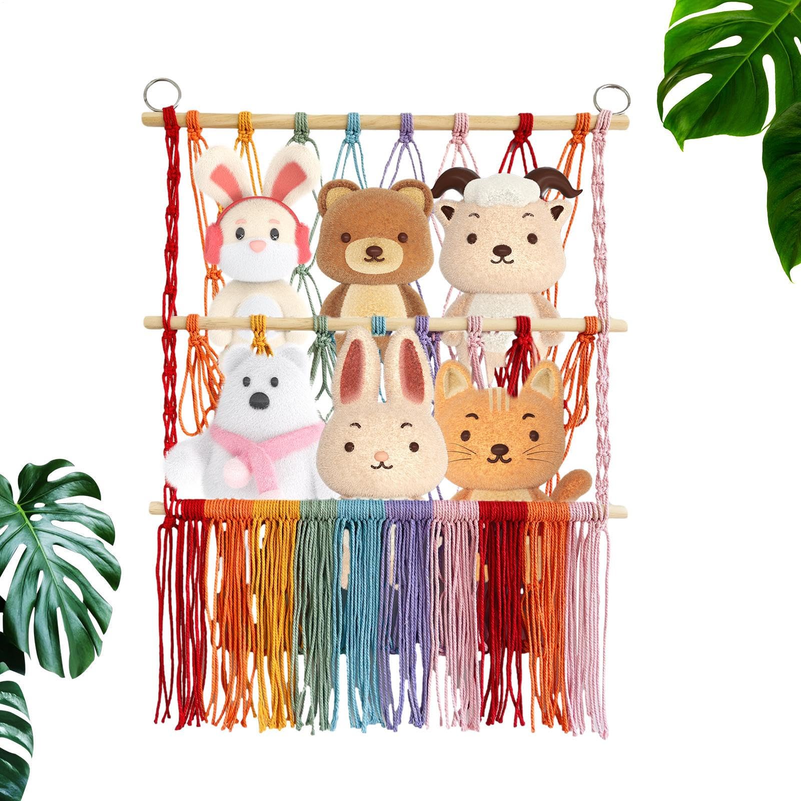 Hamac en corde de coton fait main pour rangement de peluches de style bohème