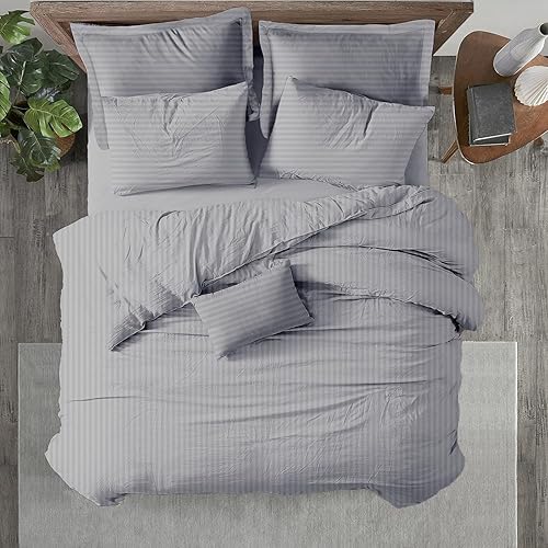 Miniatura 41 de Juego de funda de edredón tamaño King 100% algodón egipcio transpirable Funda de edredón con cierre de cremallera y lazos en las esquinas 600