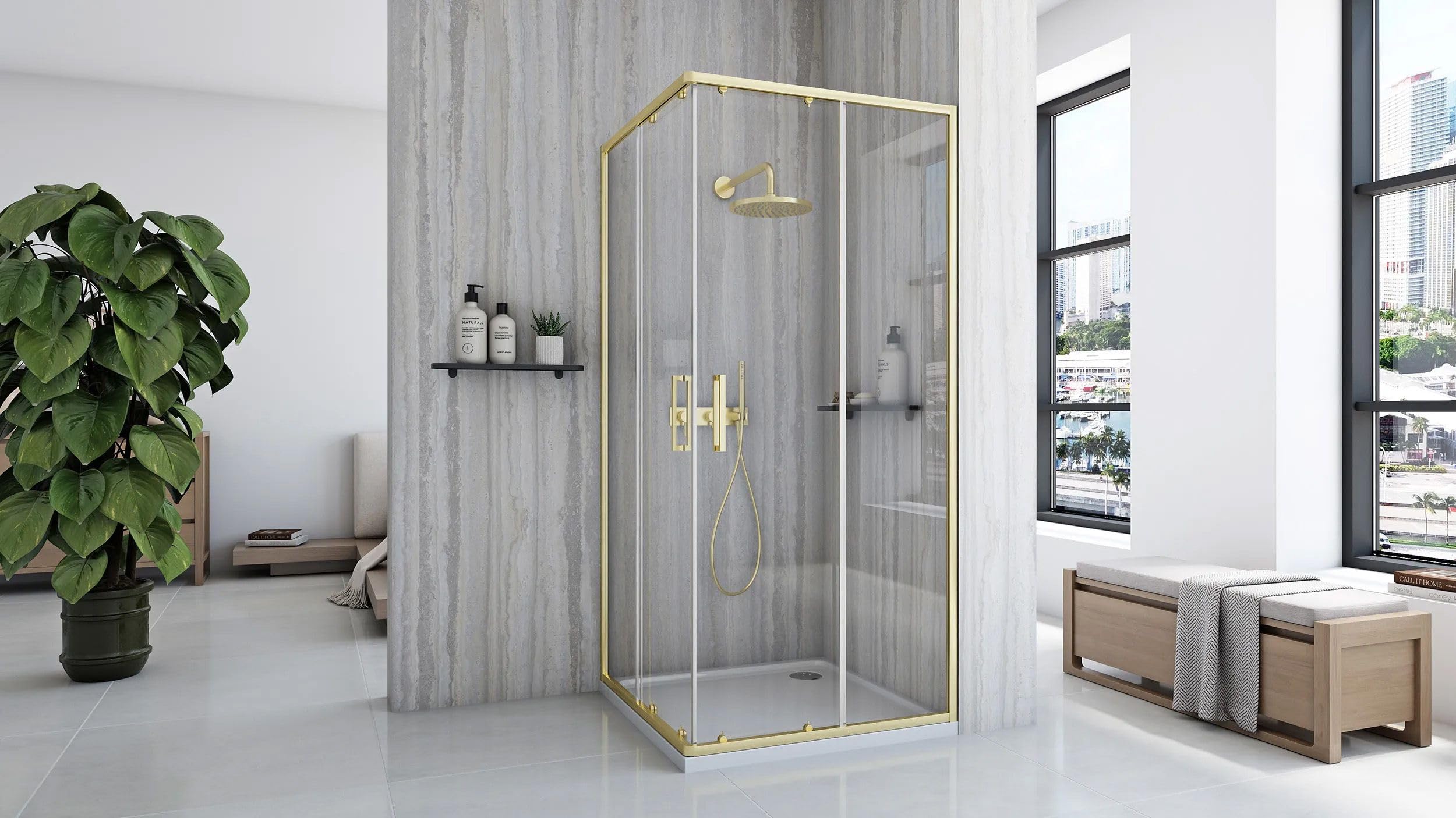 Rea - Box Doccia City 80X80 Gold Brush Cabina Doccia Con Piatto Doccia Savoy Vetro Di Sicurezza Temperato Transparent 4mm, 5mm (D'Oro)
